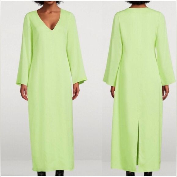 Mara Hoffman Naliyah Neon Green Lime V Neck Midi Dress